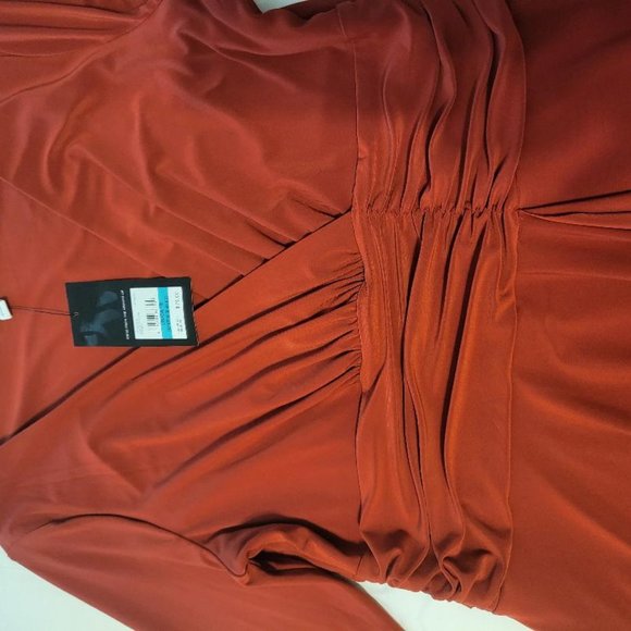 NWT Nine West Ruffled Dark Russet Ruched Dress - Picture 9 of 9